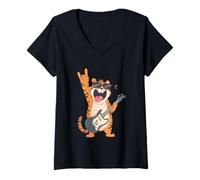 Donna Rockstar Tiger - Chitarra elettrica Solo Punk Metal Pop Graphic Maglietta con Collo a V