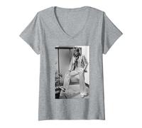 Donna Rod Stewart Faces Singer Giacca a Righe Pose 1975 Maglietta con Collo a V
