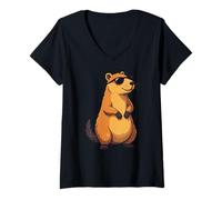 Donna Rodents, Wild Animal Lovely Cute Capybara Maglietta con Collo a V