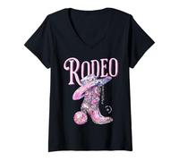 Donna Rodeo Cowgirl Country Concert Outfit Disco Western Rosa Maglietta con Collo a V