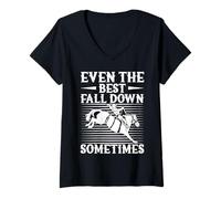 Donna Rodeo Horse Riding Even The Best Fall Down Cowboy Maglietta con Collo a V