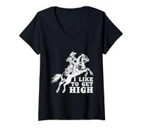 Donna Rodeo Horse Riding Like To Get High Cowboy Maglietta con Collo a V