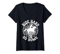 Donna Rodeo Horse Riding Ride Hard Or Go Home Cowboy Maglietta con Collo a V