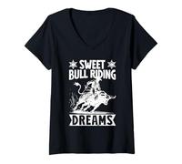 Donna Rodeo Horse Riding Sweet Bull Riding Dreams Cowboy Maglietta con Collo a V