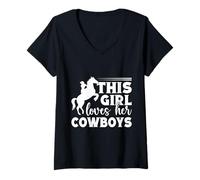 Donna Rodeo Horse Riding This Girl Loves Her Cowboys Cowboy Maglietta con Collo a V