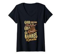 Donna Rodeo Queen cita God Strongest Girls Funny Barrel Racing Maglietta con Collo a V