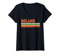 Donna Roland Retro Personalizzato Nome Vintage Stripes Maglietta con Collo a V