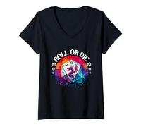 Donna Roll or Die Funny Rpg Vintage Tramonto 20 Dadi Grafica Maglietta con Collo a V