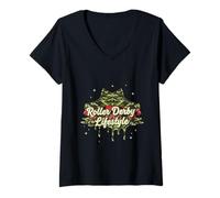 Donna Roller Camo Derby Drip Life Style Maglietta con Collo a V