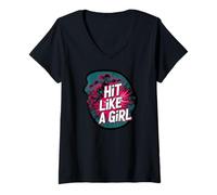 Donna Roller Derby Hit Like A Girl Empowering Skater Design Maglietta con Collo a V