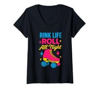 Donna Roller Rink Crew Retro Skate Disco Vibes Rink Rink Pattinaggio di salvataggio Maglietta con Collo a V