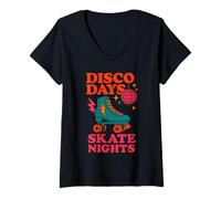 Donna Roller Rink Crew Retro Skate Disco Vibes Rink Rink Pattinaggio di salvataggio Maglietta con Collo a V