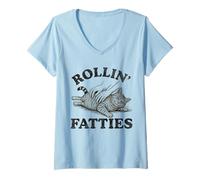 Donna Rollin' Fatties Funny Cat Belly Rub Kitten Humor Maglietta con Collo a V