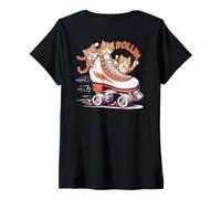 Donna Rollin - Pattini a rotelle in stile retrò, motivo: gatti Maglietta con Collo a V