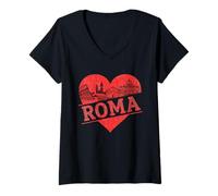 Donna Roma Amore Cuore Silhouette Italia Viaggio Souvenir Maglietta con Collo a V