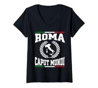 Donna Roma Caput Mundi Vintage Bandiera Italiana Roma Italia Souvenir Maglietta con Collo a V