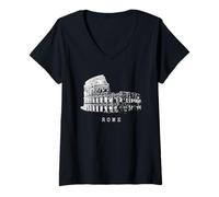 Donna Roma Colosseo Vintage Skyline Italia Ventaglio I Love Rome Maglietta con Collo a V