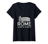 Donna Roma Coordinates Colosseo Minimalist Italy Souvenir novità Maglietta con Collo a V