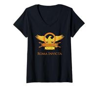 Donna Roma Invicta - Motto Legionario Romano - SPQR Legion Eagle Maglietta con Collo a V
