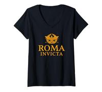 Donna Roma Invincibile in Latino con Aquila Romana e Corona di Alloro Maglietta con Collo a V