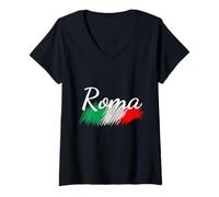 Donna Roma Italia Bandiera Italia Souvenir Regalo Corrispondente Italiano Maglietta con Collo a V