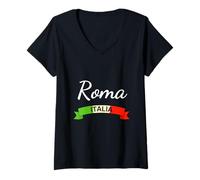 Donna Roma Italia Bandiera Italia Souvenir Regalo Corrispondente Italiano Maglietta con Collo a V