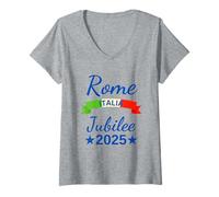 Donna Roma Italia Bandiera Italia Souvenir Roma 2025 Pellegrinaggio Giubilare Maglietta con Collo a V