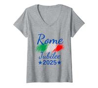 Donna Roma Italia Bandiera Italia Souvenir Roma 2025 Pellegrini Giubilari Maglietta con Collo a V