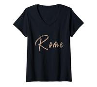 Donna Roma Italia Design Elegante Vintage Maglietta con Collo a V