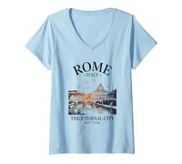 Donna Roma, Italia, Il, Città eterna, Vendemmia, Orizzonte, Viaggio Maglietta con Collo a V