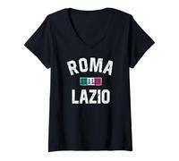 Donna Roma Italia Lazio Bandiera Italiana Stampa Distressed Maglietta con Collo a V