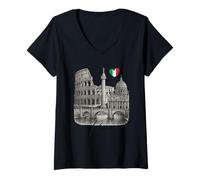 Donna Roma Italia Luoghi d'Interesse Art Roman Colosseo Viaggio Souvenir Maglietta con Collo a V