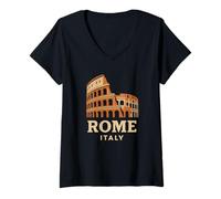 Donna Roma Italia Viaggi Arte Colosseo Landmark Souvenir Art Design Maglietta con Collo a V