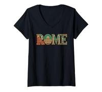 Donna Roma Italia Viaggi Souvenir Colosseo Monumenti storici Maglietta con Collo a V