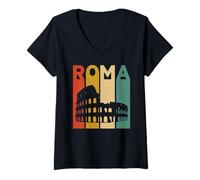 Donna Roma Roma Italia Italiano retrò Colosseo Architettura Viaggi Maglietta con Collo a V