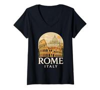 Donna Roma Roma Italia Italiano Retro Colosseo Architettura Viaggi Maglietta con Collo a V