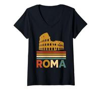 Donna Roma Roma Italia Italiano retrò Colosseo Architettura Viaggi Maglietta con Collo a V