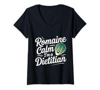 Donna Romaine Calm I'm A Dietitian Dieta nutrizionale Sana - Maglietta con Collo a V