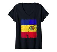 Donna Romania Moldavia Mezza Bandiera Romania Moldava Patrimonio Maglietta con Collo a V