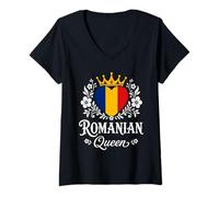 Donna Romanian Queen Romania Flag Proud Romanian Woman Maglietta con Collo a V