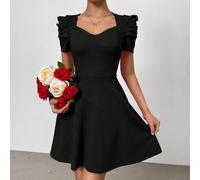 Donna Romantic A-Line Vestito estivo a maniche corte per appuntamento, vacanze e lavoro con scollo a cuore L,M,S,XL,XS,XXL,XXSColore unicoTessuto in maglia
