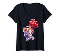 Donna Romantic Corgi Lover Space Art Maglietta con Collo a V