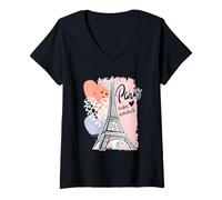 Donna Romantico Parigi Mon Amour Paris My Love Torre Eiffel Maglietta con Collo a V