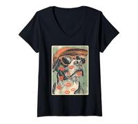 Donna Romantico Pit Bull Dog in Occhiali da Sole Baci San Valentino Maglietta con Collo a V