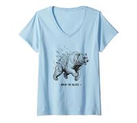 Donna Rompere il silenzio Orso Geometrico Frantumato Pattern Simbolo Maglietta con Collo a V