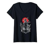 Donna Ronin Sol Levante Samurai Warrior Art Maglietta con Collo a V