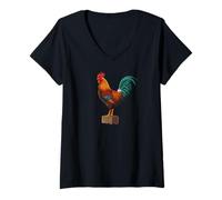 Donna Rooster Country Decor Chicken Gallo Hahn Maglietta con Collo a V
