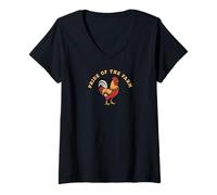 Donna Rooster Country Decor Chicken Gallo Hahn Maglietta con Collo a V