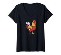 Donna Rooster Country Decor Chicken Gallo Hahn Maglietta con Collo a V