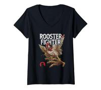 Donna Rooster Fighter Keiji Kicking Action Pose Anime Maglietta con Collo a V